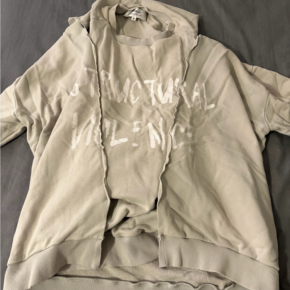 Distressed Beige Graphic Hoodie